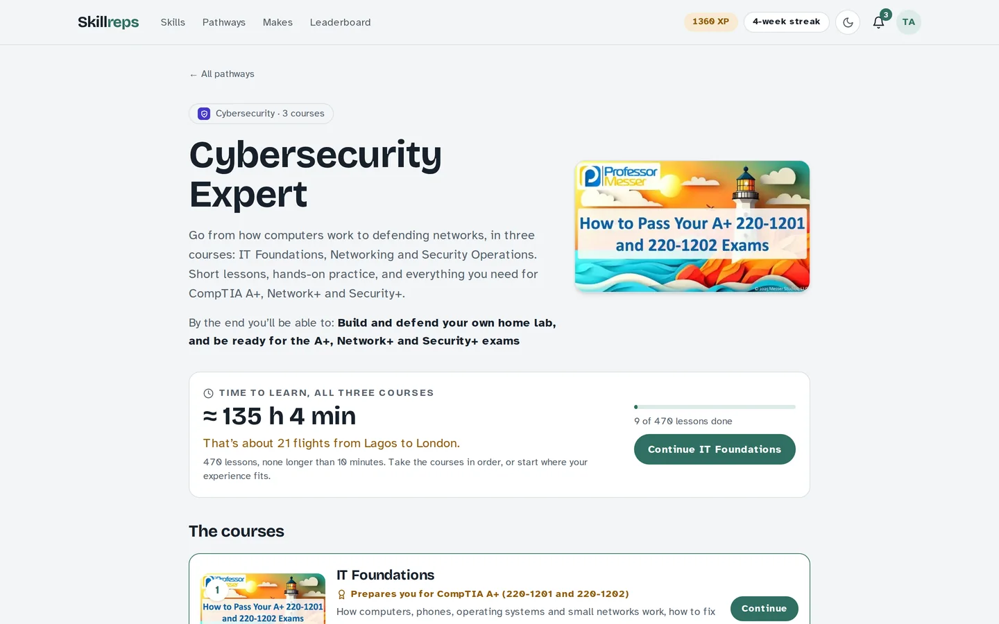 The Cybersecurity Expert program page in Skillreps